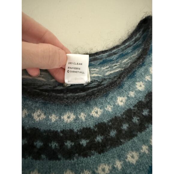 Garnet Hill Blue Lambswool Cashmere Wool Mohair Fair Isle Sweater Shirt XS - Picture 4 of 7